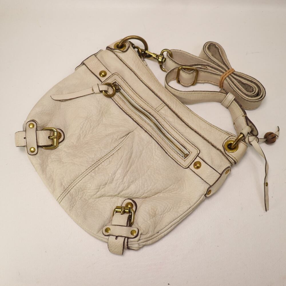 Fossil Crossbody Handbag Ivory Pebble Leather Lined Pockets Brass Purse Bag